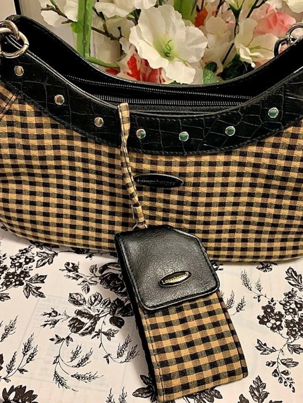Longaberger Checkered Shoulder Bag in Black & Brown